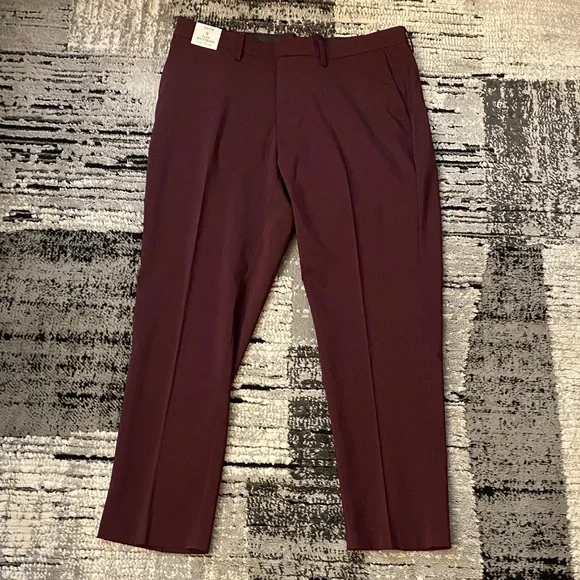 New Men’s Reaction by Kenneth Cole Dress Pants Deep Wine 36 x 30 - Picture 1 of 6